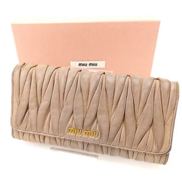 miumiu Wallet Purse Long Wallet Materasse Pink Woman Authentic Used Y1672